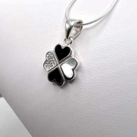 .925 Sterling Silver Clover Cz Necklace - Picture 14 of 17